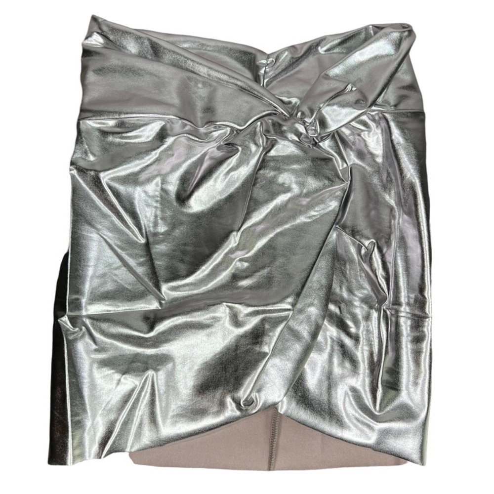 SKIMS Metallic Swim Sarong Mini Skirt Nickel - Picture 4 of 7